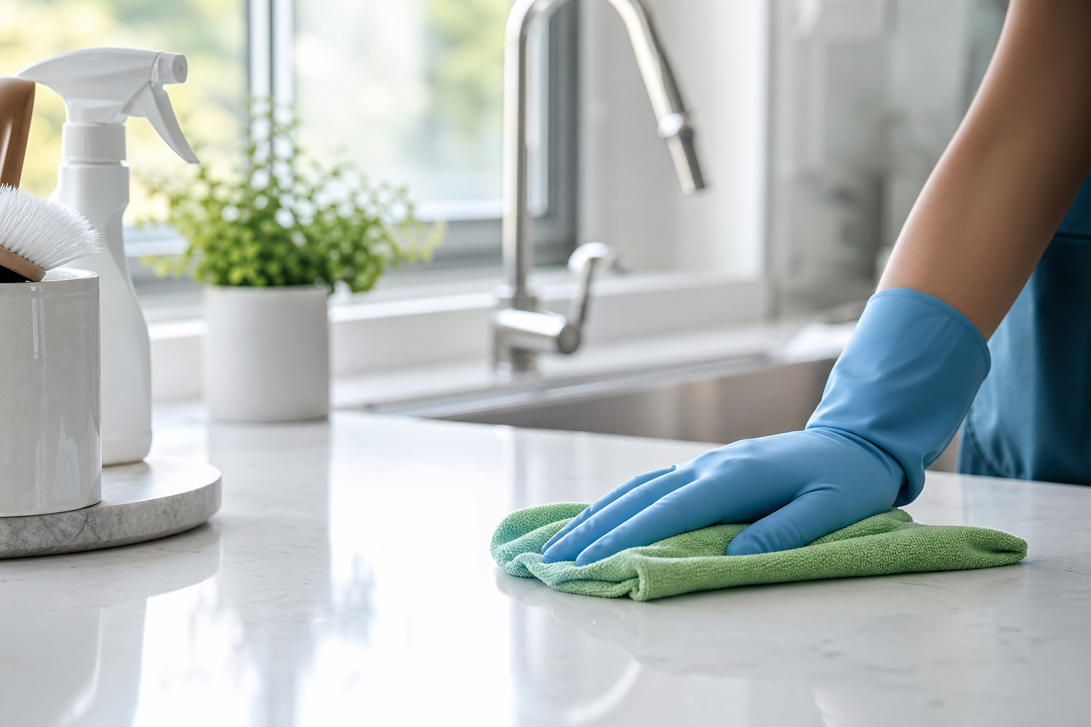 Cleaning supplies prepared for home cleaning