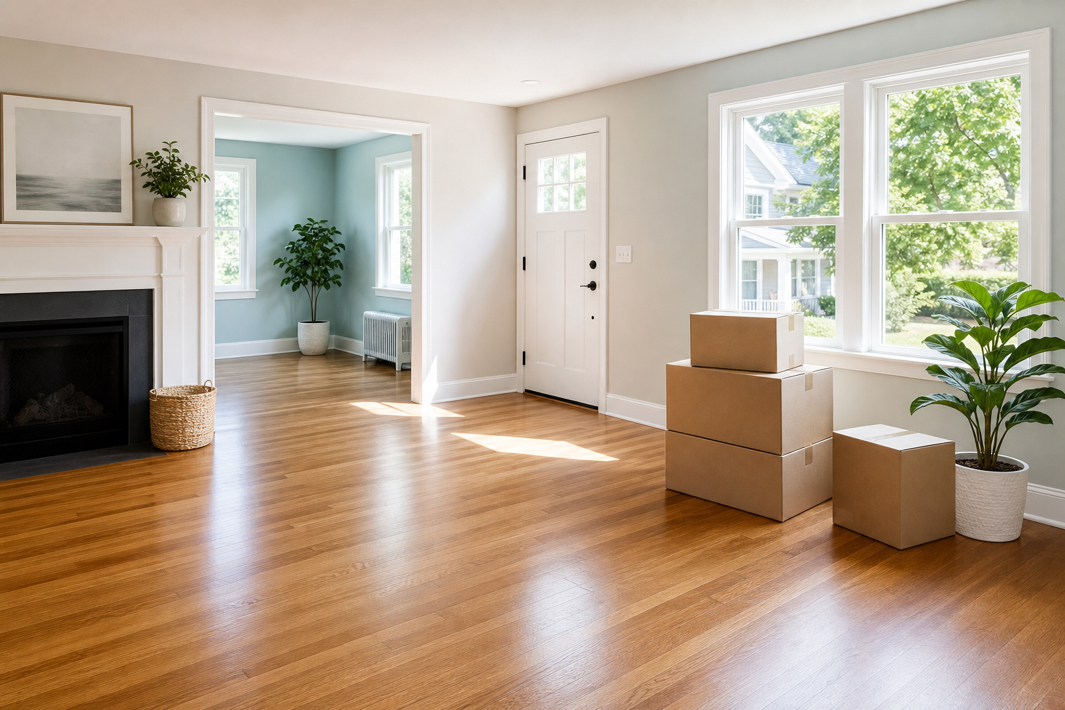 Bright empty home prepared for move-in cleaning